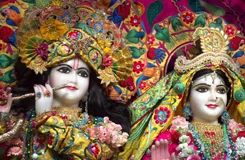 Lord Krishna and Radha Rani Sacred Idols and Temple Fresco Art