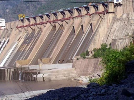 Salal Dam and reservoir lake over Chenab River near Jammu