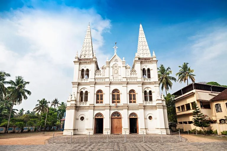 Santa Cruz Cathedral Basilica Gothic Facade and Spires in Fort Kochi Kerala
