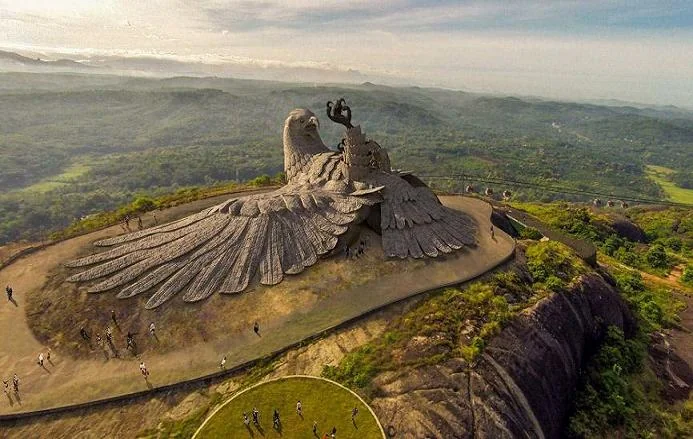 Intricate Feathers and Claws of the Massive Jatayu Concrete Sculpture