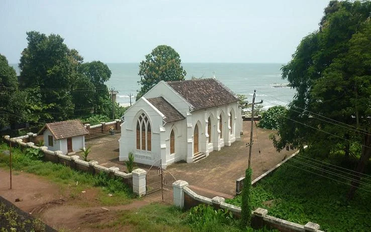St Johns Anglican English Church Stone Facade and Steeple in Thalassery