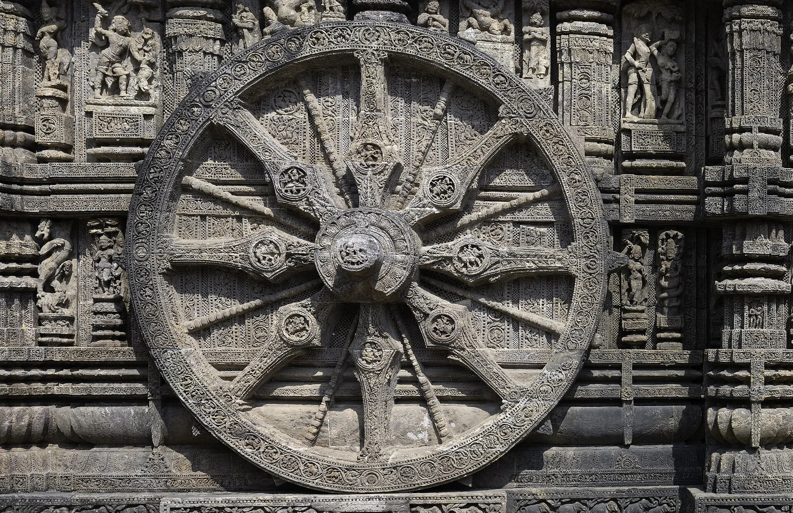 Konark Sun Temple 10-Foot Astronomical Stone Wheel Close-Up