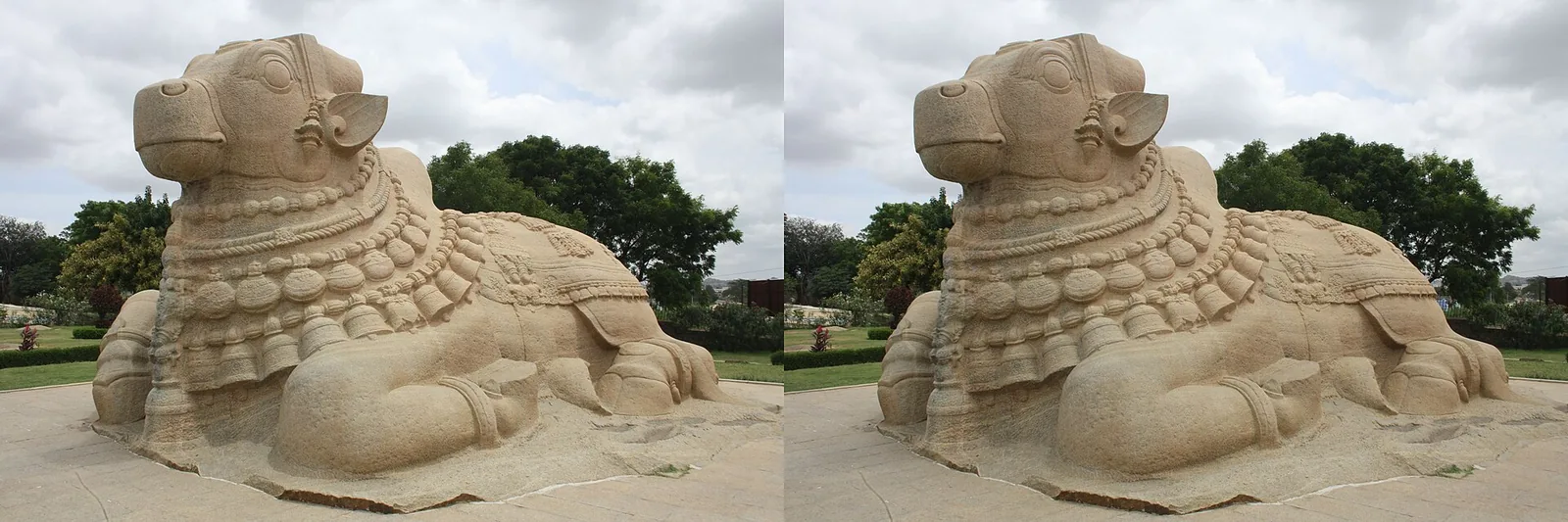 Colossal Monolithic Lepakshi Nandi Bull Carved from Single Granite Boulder