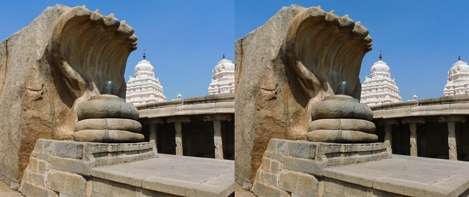 Sacred Monolithic 7-Hooded Granite Nagalinga and Natya Mandapa